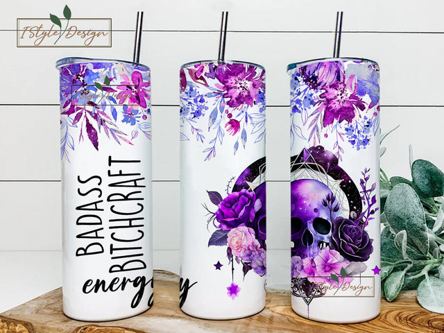 Badass Bitchcraft Energy 20 oz Skinny Tumbler Sublimation Design Digital Download PNG Instant DIGITAL ONLY, Witchy Vibes Tumbler Sublimation iStyleDesign 