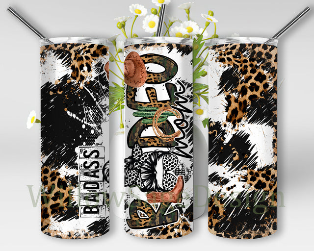 Badass Rodeo Mom 20oz Skinny Tumbler, Rodeo Camo Leopard Tumbler Png, Western Rodeo Mom Tumbler Template, Rustic Western Sublimation Design, Digital Download Sublimation WillowSageDesign 