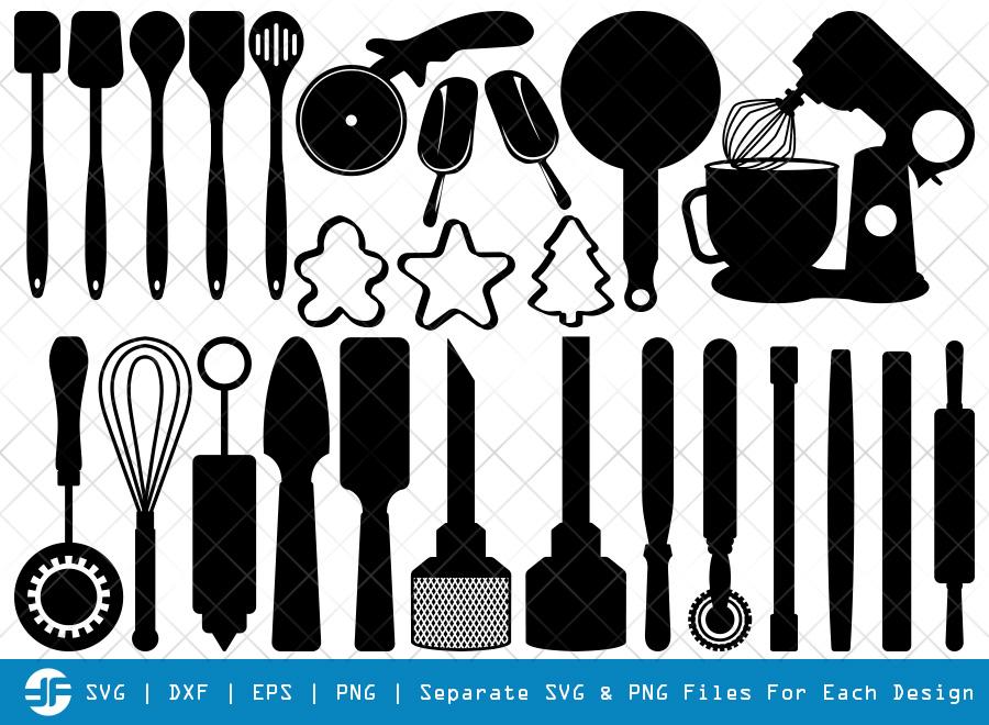 Baking Utensils SVG Clipart, Baking Tools Silhouette Cut File