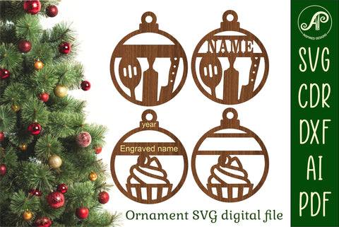 Baking and cupcake Christmas Ornaments, 2 designs SVG laser SVG APInspireddesigns 