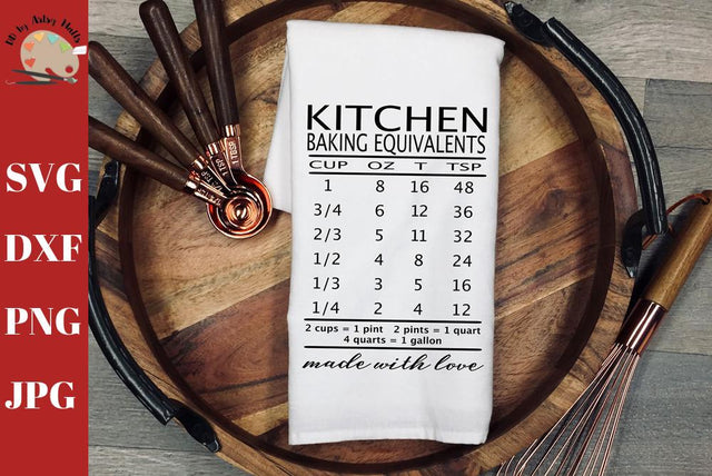 Baking Equivalents Kitchen Towel - Wall Sign svg dxf - Kitchen conversion chart SVG The Artsy Spot 