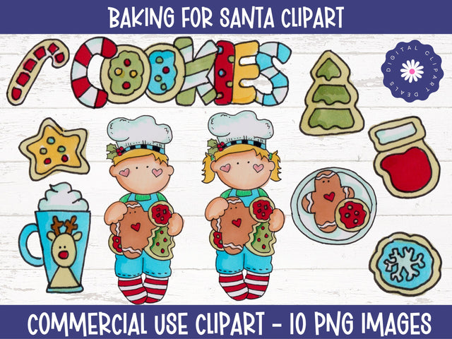 Baking for Santa Clipart Set - Christmas Clipart - Holiday Graphics Sublimation Digital Clipart Deals 