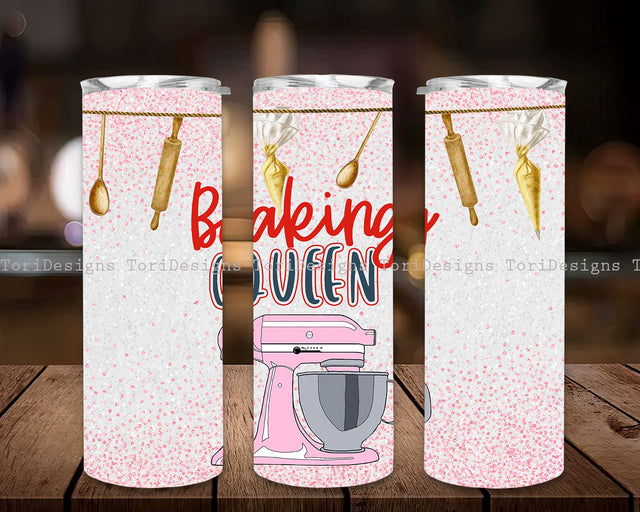Baking Queen and no word option with baking tools - you get both straight & tapered digital designs for sublimation skinny 20 oz. tumbler Sublimation ToriDesigns 
