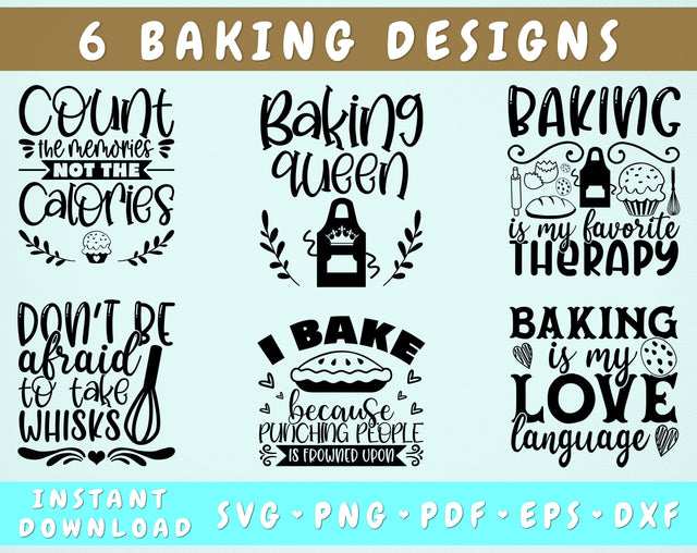Baking Quotes SVG Bundle, 6 Designs, Baking Sayings SVG, Pot Holder SVG, Apron SVG, Baking Queen SVG, Baking Is My Favorite Therapy SVG SVG HappyDesignStudio 