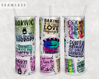 Baking Quotes Tumbler Wrap, 20 Oz Skinny Tumbler Sublimation Design, Seamless Baking Sayings Tumbler PNG Sublimation HappyDesignStudio 