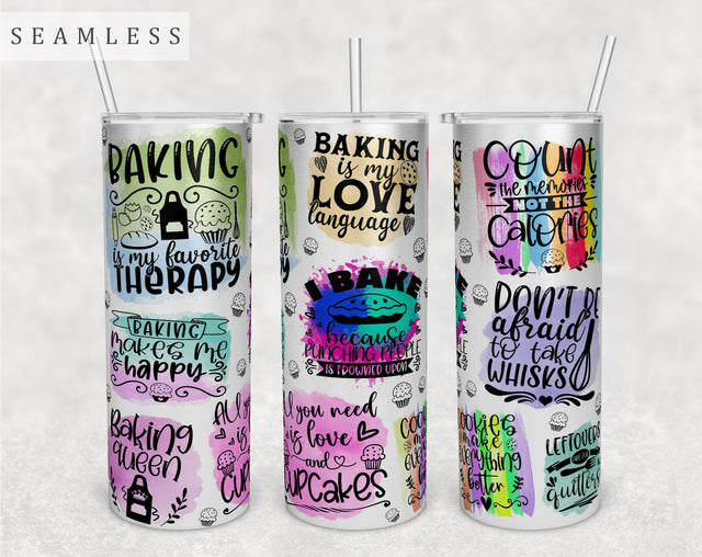 Baking Quotes Tumbler Wrap, 20 Oz Skinny Tumbler Sublimation Design, Seamless Baking Sayings Tumbler PNG Sublimation HappyDesignStudio 