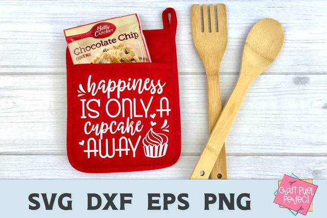 Baking Saying Svg, Happiness Is Only A Cupcake Away, Funny Kitchen Quote, Potholder Svg SVG Craft Pixel Perfect 