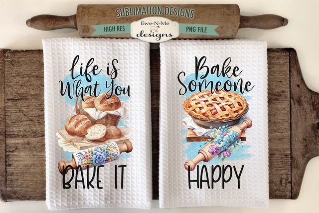 Baking Themed Kitchen Towel Sublimation Designs | Pie Bread Sublimation Ewe-N-Me Designs 