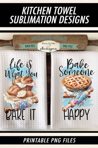 Baking Themed Kitchen Towel Sublimation Designs | Pie Bread Sublimation Ewe-N-Me Designs 