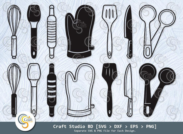 Baking Tools Silhouette, Baking Tools SVG, Baking Utensils Svg, Spoon Rolling Pin Whisk Svg, Kitchen Tools Svg, Chefs Tools Svg, Baking Tools Bundle SVG ETC Craft 