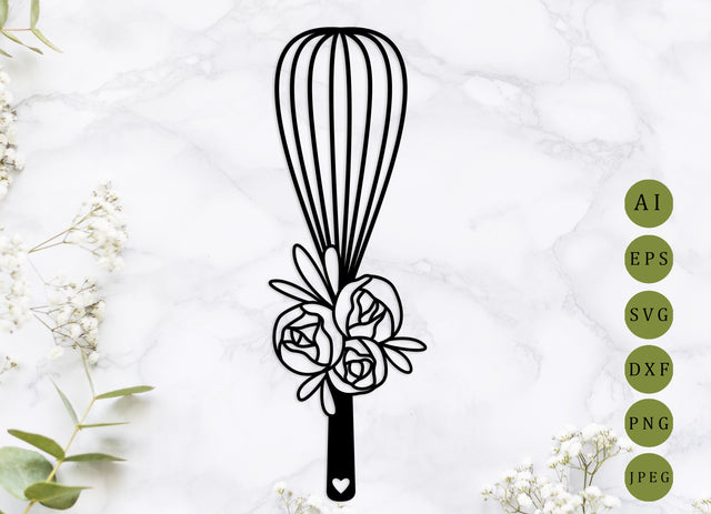 Baking utensil svg, Kitchen whisk with flowers svg, Floral kitchen monogram svg SVG AnastasiyaArtDesign 