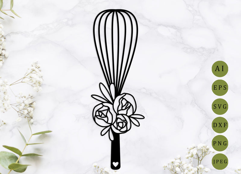 Baking utensil svg, Kitchen whisk with flowers svg, Floral kitchen monogram svg SVG AnastasiyaArtDesign 