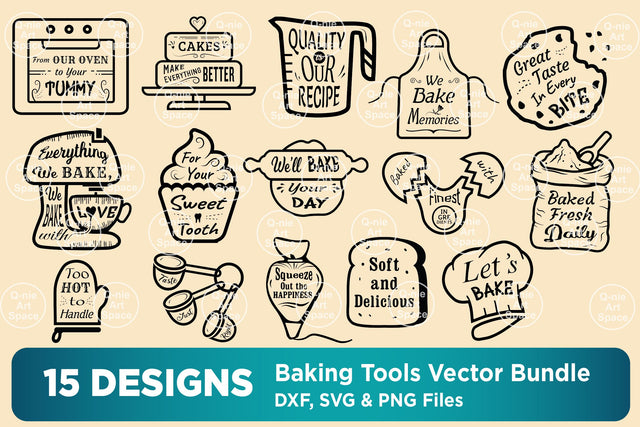 Baking Vector with Inspirational Saying SVG Bundle, Baking Monogram, Cooking Tools Bundle, Baking Tools Png, Mixer Svg, Cut File for Cricut, Cooking Silhouette SVG Q-nie Art Space 