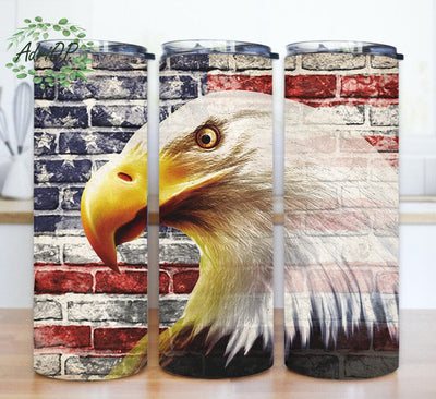Bald Eagle 20oz Skinny Tumbler, Patriotic Tumbler Desgn, American Flag Brick Wall Tumbler Wrap, Freedom Tumbler Png, Independence Day Gift, Instant Download Sublimation AdriOP 