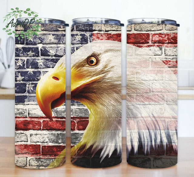 Bald Eagle 20oz Skinny Tumbler, Patriotic Tumbler Desgn, American Flag Brick Wall Tumbler Wrap, Freedom Tumbler Png, Independence Day Gift, Instant Download Sublimation AdriOP 
