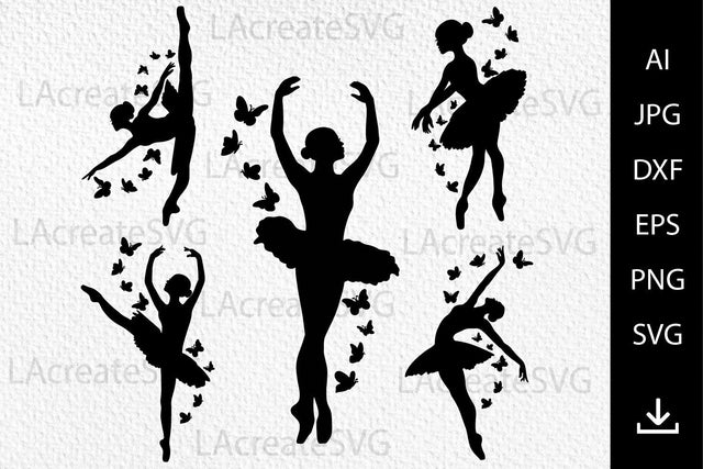 Ballerina Bundle SVG Silhouette Ballet butterfly PNG Clipart SVG LAcreateSVG 