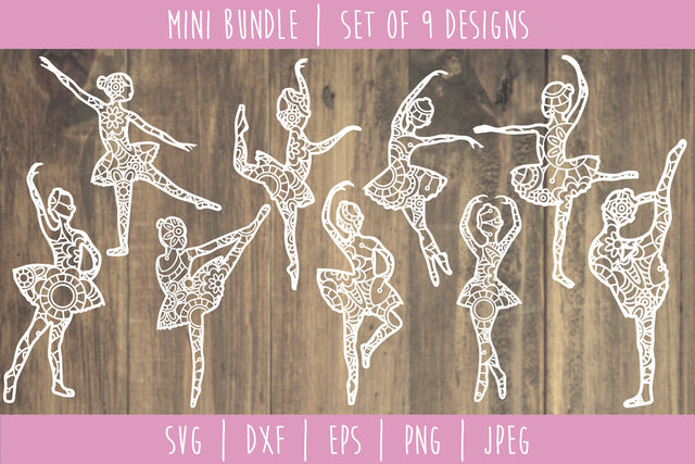 Ballerina Mandala Zentangle Bundle Set of 9 - SVG SVG SavoringSurprises