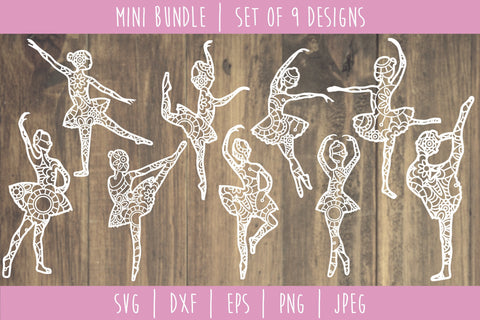 Ballerina Mandala Zentangle Bundle Set of 9 - SVG SVG SavoringSurprises 