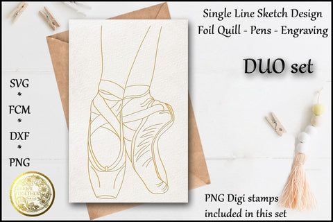 Ballet Shoes - Single line for Foil Quill | Digi Stamps | Duo set Sketch DESIGN DrawnTogether with love 