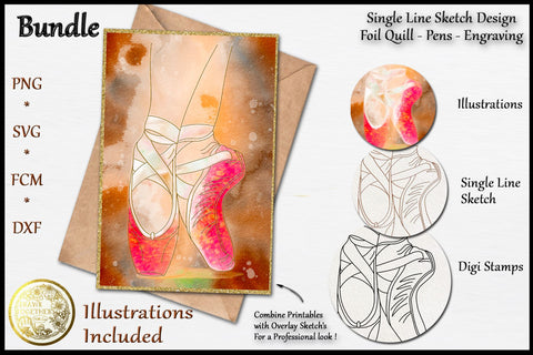 Ballet Shoes - Single line Sketch | Digi Stamp | Illustration | Bundle Sketch DESIGN DrawnTogether with love 