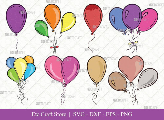 Balloon Clipart SVG Cut File | Balloon Svg | Balloon String Svg | Hot Air Balloon Svg | Birthday Air Balloons Bundle | Eps | Dxf | Png SVG ETC Craft 