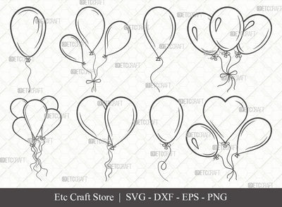 Balloon Outline SVG Cut File | Balloon Svg | Balloon String Svg | Hot Air Balloon Svg | Birthday Air Balloons Bundle | Eps | Dxf | Png SVG ETC Craft 