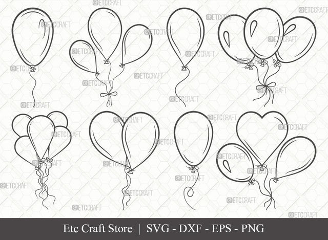 Balloon Outline SVG Cut File | Balloon Svg | Balloon String Svg | Hot Air Balloon Svg | Birthday Air Balloons Bundle | Eps | Dxf | Png SVG ETC Craft 