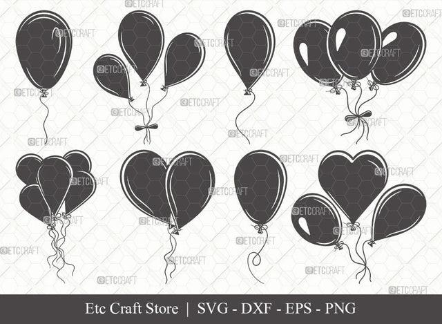 Balloon Silhouette SVG Cut File | Balloon Svg | Balloon String Svg | Hot Air Balloon Svg | Birthday Air Balloons Bundle | Eps | Dxf | Png SVG ETC Craft 