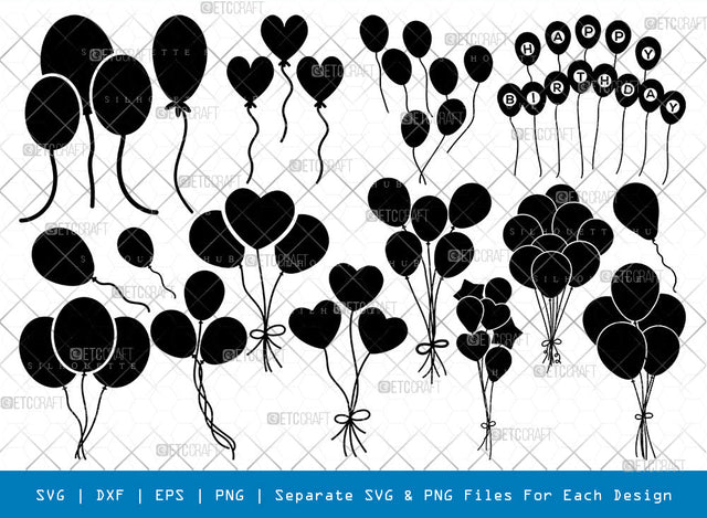 Balloon SVG, Balloon Silhouette, Balloon String Svg, Birthday Party Svg, Party Balloon Svg, Ballon Bunch Svg, Party Svg, Balloon Bundle SVG ETC Craft 