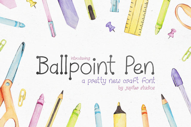 Ballpoint Pen Font (Cute Fonts, Craft Fonts, Crafter Fonts) Font Jupiter Studio Fonts 
