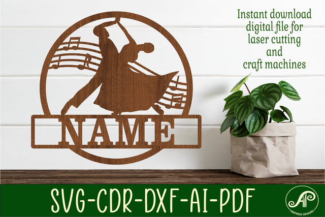 Ballroom dancers version 2Name sign svg laser cut template SVG APInspireddesigns 