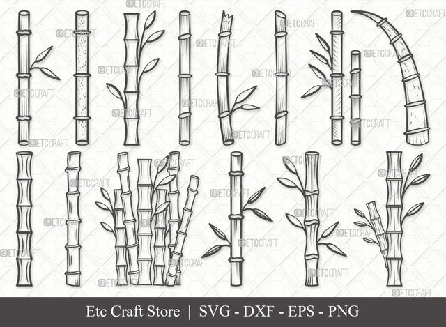 Bamboo Outline SVG Cut File | Leaf Svg | Bamboo Stems Svg | Bamboo Plants Svg | Bamboo Trees Svg | Eps | Dxf | Png | Bundle SVG ETC Craft 
