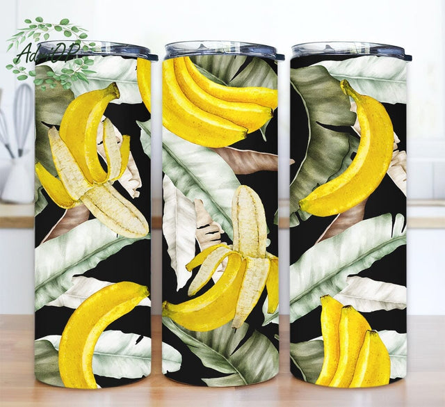 Banana 20oz Skinny Tumbler Png, Yellow Fruit Summer Tumbler, Banana Tropical Leaves Tumbler Png, Banana Leaf Tumbler, Digital Downloads Sublimation AdriOP 