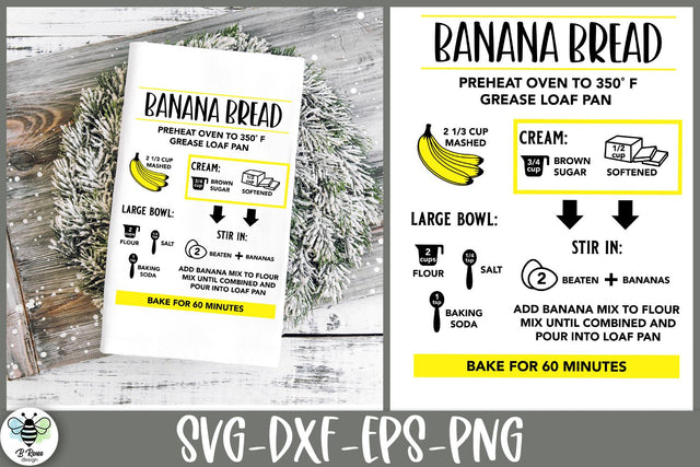 Banana Bread Recipe SVG | Kitchen Towel Design SVG B Renee Design 