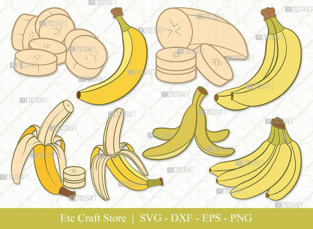 Banana Clipart SVG Cut File | Banana Svg | Fruits Svg | Peeled Banana Svg | Banana Bunch Svg | Banana Bundle | Eps | Dxf | Png SVG ETC Craft 