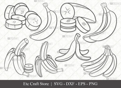Banana Outline SVG Cut File | Banana Svg | Fruits Svg | Peeled Banana Svg | Banana Bunch Svg | Banana Bundle | Eps | Dxf | Png SVG ETC Craft 