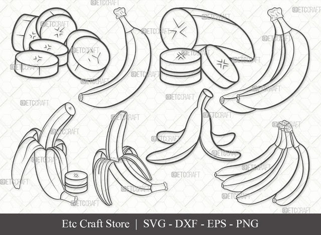 Banana Outline SVG Cut File | Banana Svg | Fruits Svg | Peeled Banana Svg | Banana Bunch Svg | Banana Bundle | Eps | Dxf | Png SVG ETC Craft 