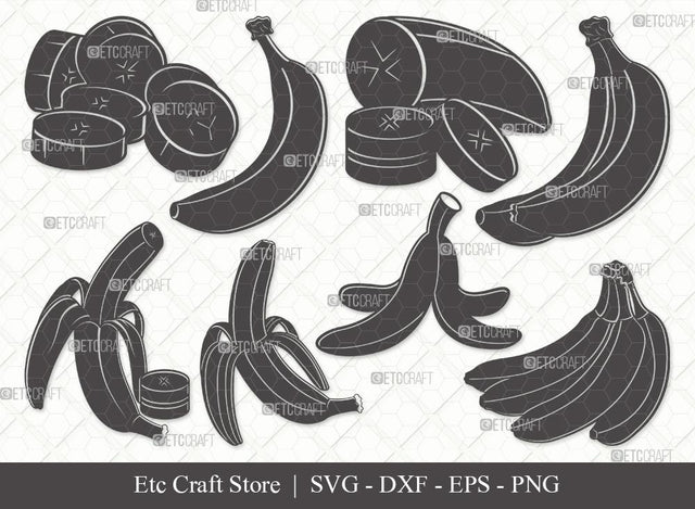 Banana Silhouette SVG Cut File | Banana Svg | Fruits Svg | Peeled Banana Svg | Banana Bunch Svg | Banana Bundle | Eps | Dxf | Png SVG ETC Craft 