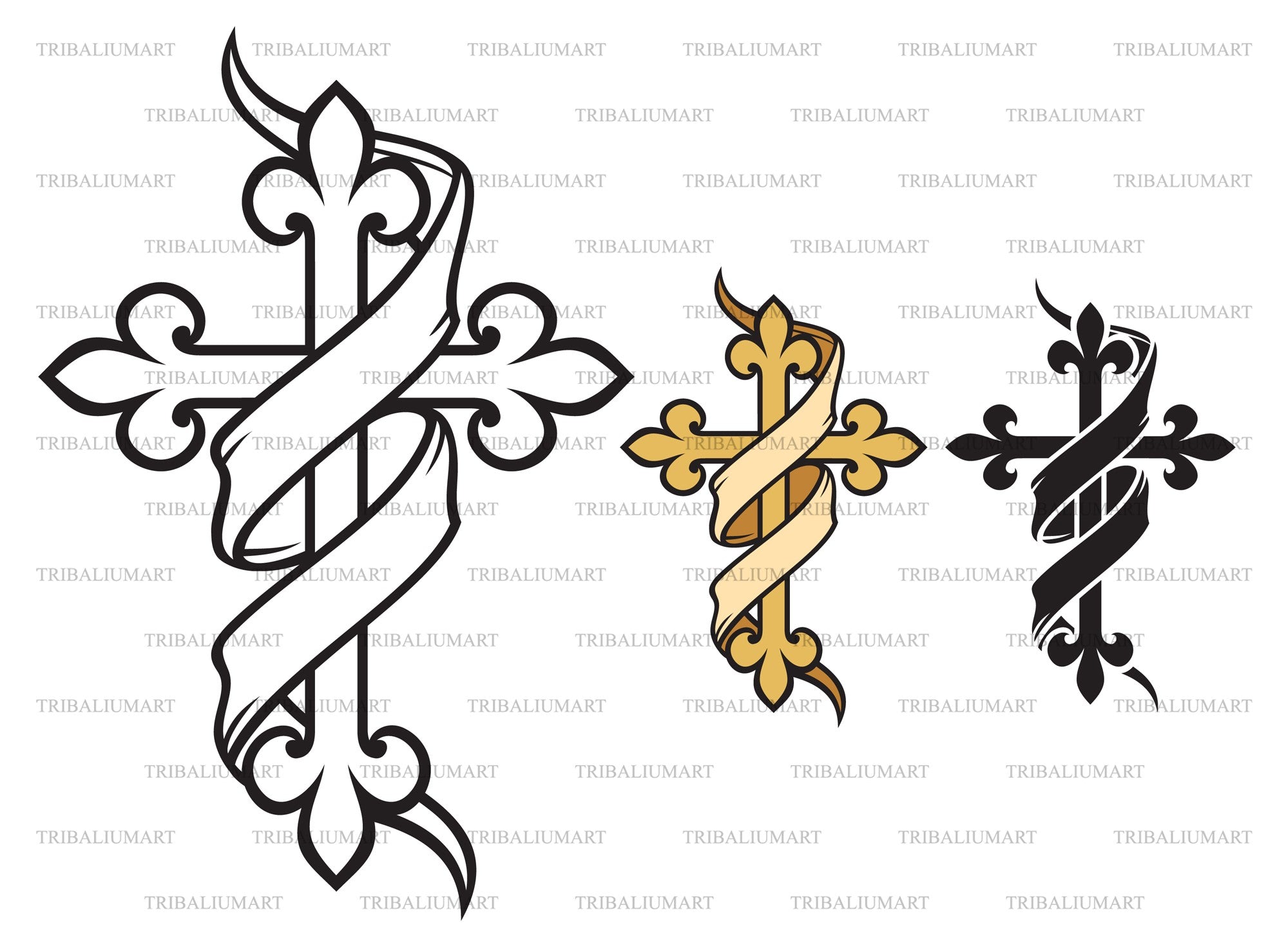 cross with banner tattoo designs for men