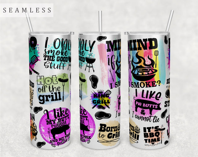 Barbecue Quotes Tumbler Wrap, 20 Oz Skinny Tumbler BBQ Sayings Sublimation Design, Seamless Grilling Tumbler PNG Sublimation HappyDesignStudio 