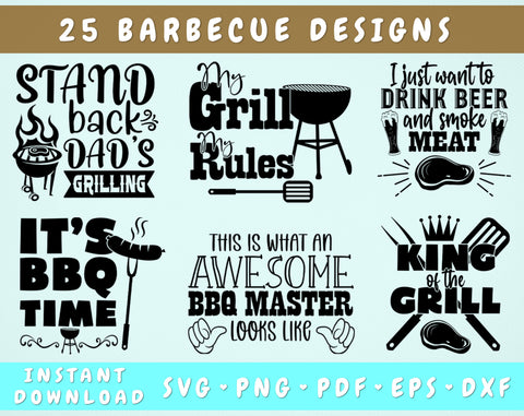 Barbecue SVG Bundle, 25 Designs, BBQ Master SVG, Barbecue Quotes SVG, Barbecue Grill Sayings SVG Cut Files For Cricut, Silhouette SVG HappyDesignStudio 