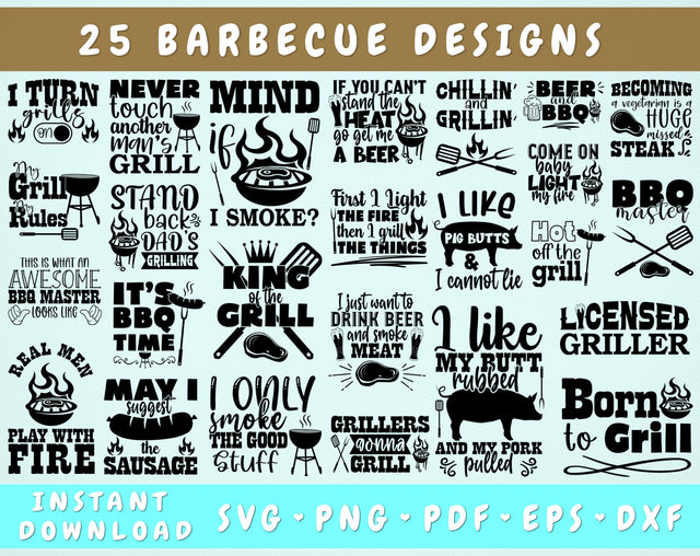 Barbecue SVG Bundle, 25 Designs, BBQ Master SVG, Barbecue Quotes SVG, Barbecue Grill Sayings SVG Cut Files For Cricut, Silhouette SVG HappyDesignStudio 
