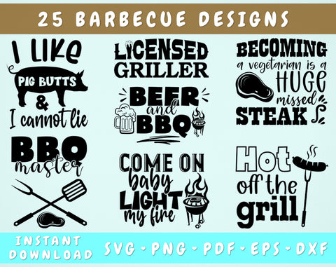 Barbecue SVG Bundle, 25 Designs, BBQ Master SVG, Barbecue Quotes SVG, Barbecue Grill Sayings SVG Cut Files For Cricut, Silhouette SVG HappyDesignStudio 