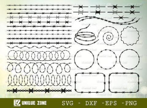 Barbed Wire SVG Bundle, Barbed Wire Frame Silhouette, Barb Wire Svg, Fence Wire Svg, Border Wire Svg, SVG Unique Zone 