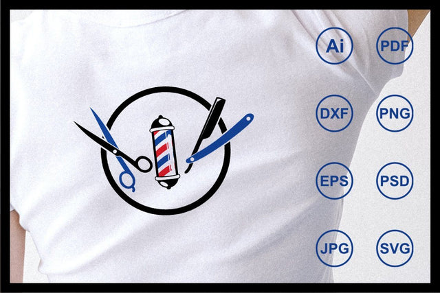 Barber shop symbol scissor, razor, barber pole design illustration SVG Leamsign Studio 