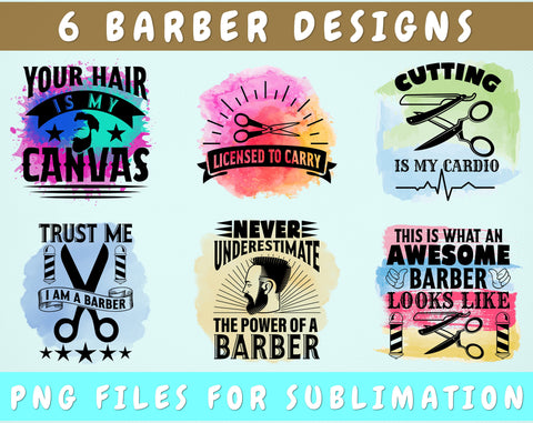 Barber Sublimation Designs Bundle, 6 Designs, Barber PNG Files, Barber Quotes PNG, Barber Shirt PNG, Your Hair Is My Canvas PNG Sublimation HappyDesignStudio 