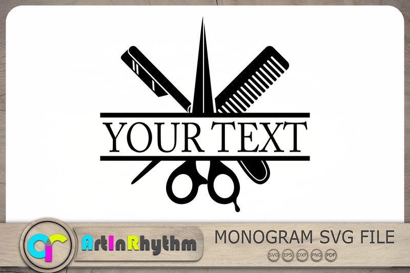 Barber Tools Split Monogram Svg, Hairdresser Svg - So Fontsy