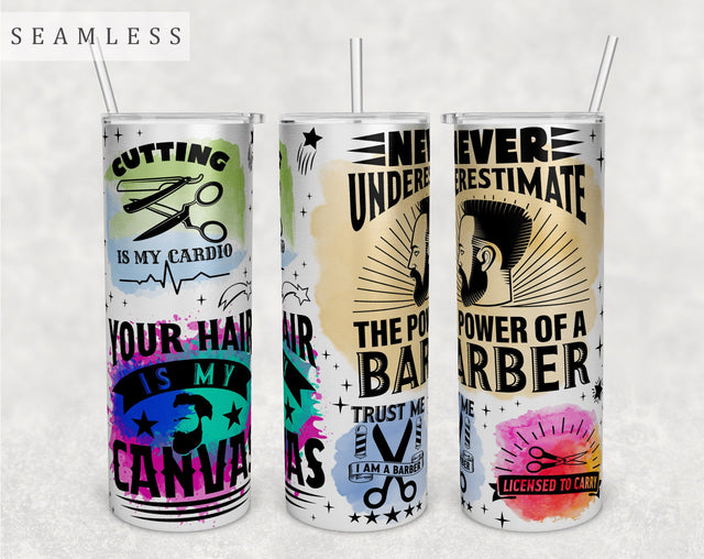 Barber Tumbler Wrap, 20 Oz Skinny Tumbler Sublimation Design, Seamless Barbershop Tumbler PNG Sublimation HappyDesignStudio 