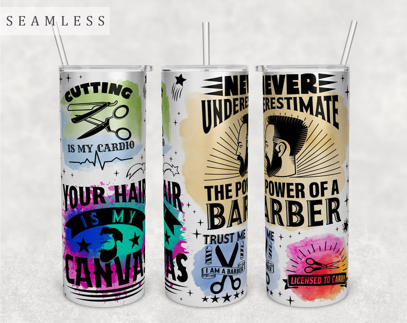 Barber Tumbler Wrap, 20 Oz Skinny Tumbler Sublimation Design, Seamless Barbershop Tumbler PNG Sublimation HappyDesignStudio 