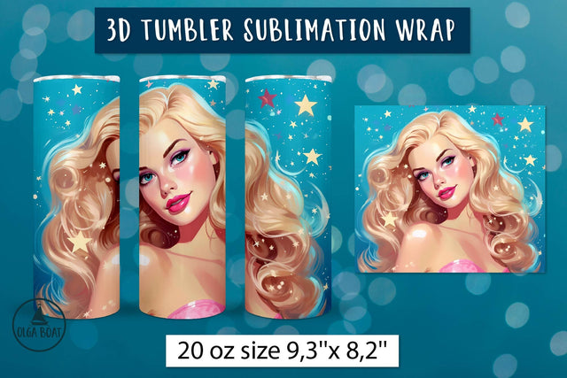 Barbie girl tumbler wrap | Pin up girl png illustration Sublimation Olga Boat Design 